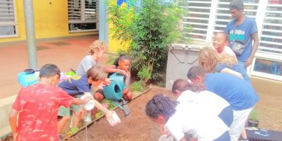 Premières plantations dans le jardin partagé.