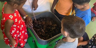 Entretien d’un des lombricomposteurs de l’école