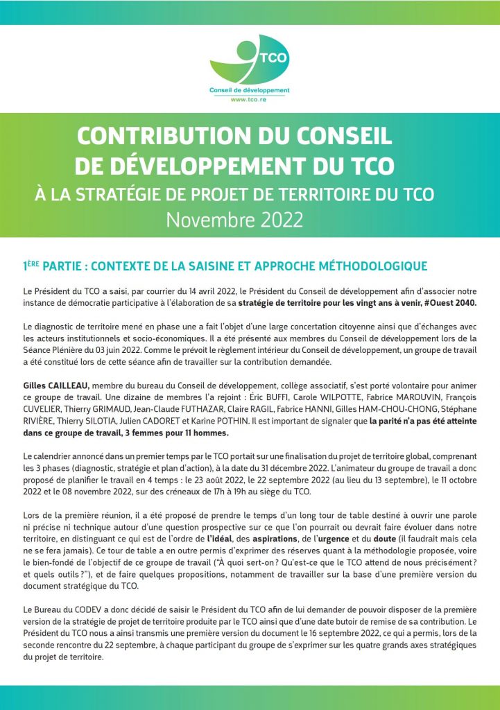 Contribution du CODEV à la stratégie du projet de territoire