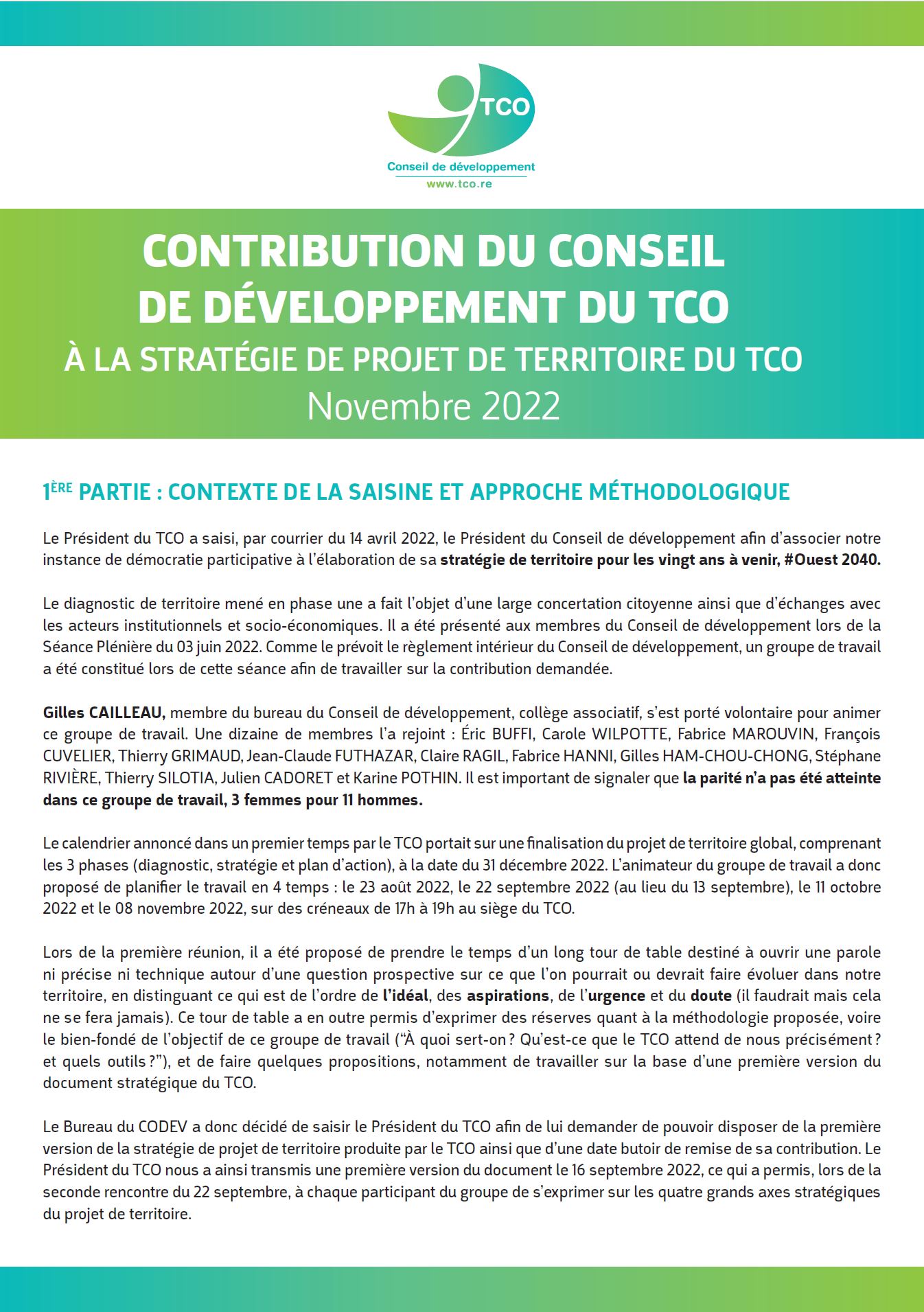 Contribution du CODEV à la stratégie du projet de territoire